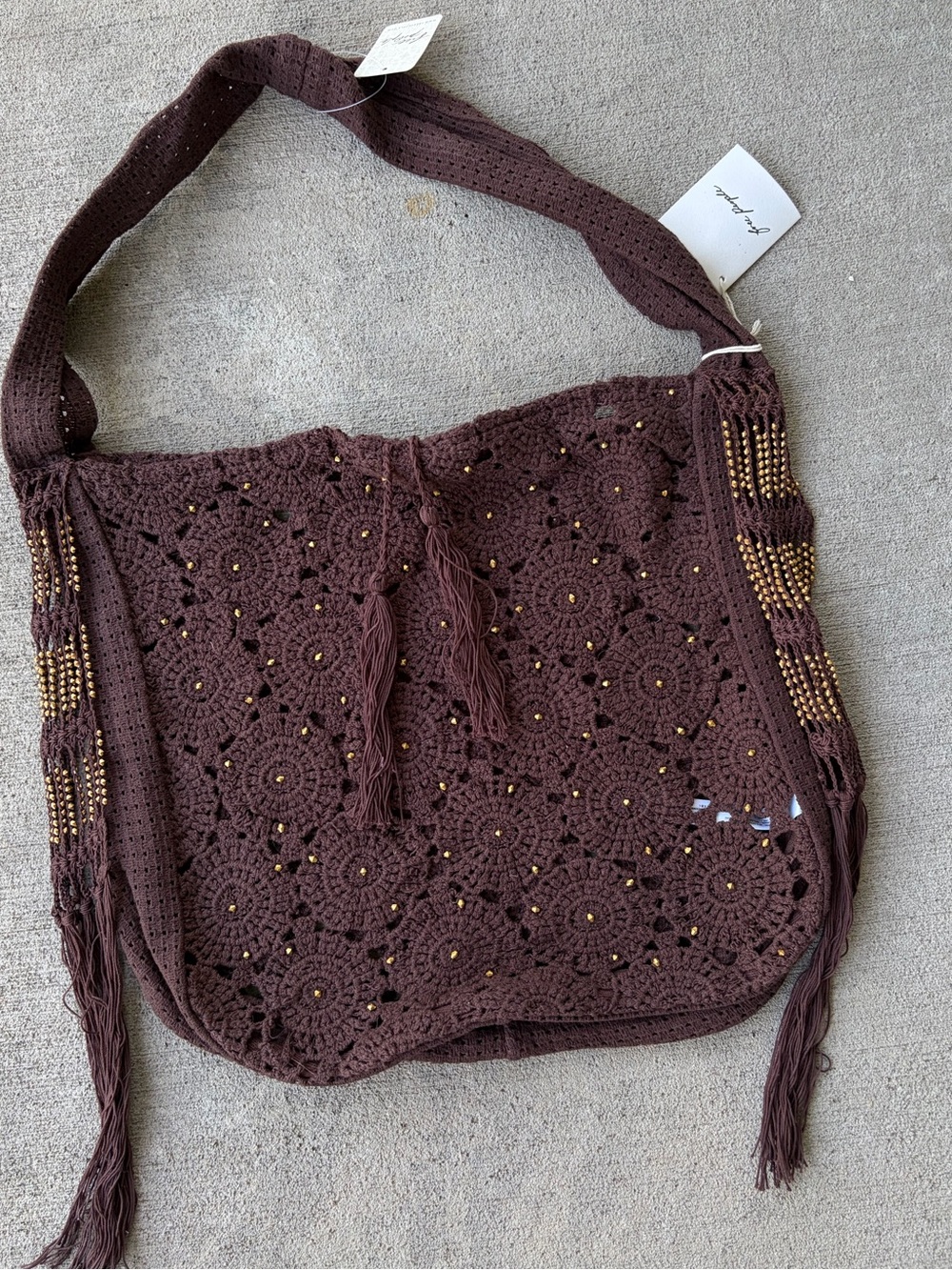 Free people sunrise to sunset crochet tote brown gold shoulder bag purse NWT - Picture 7 of 7